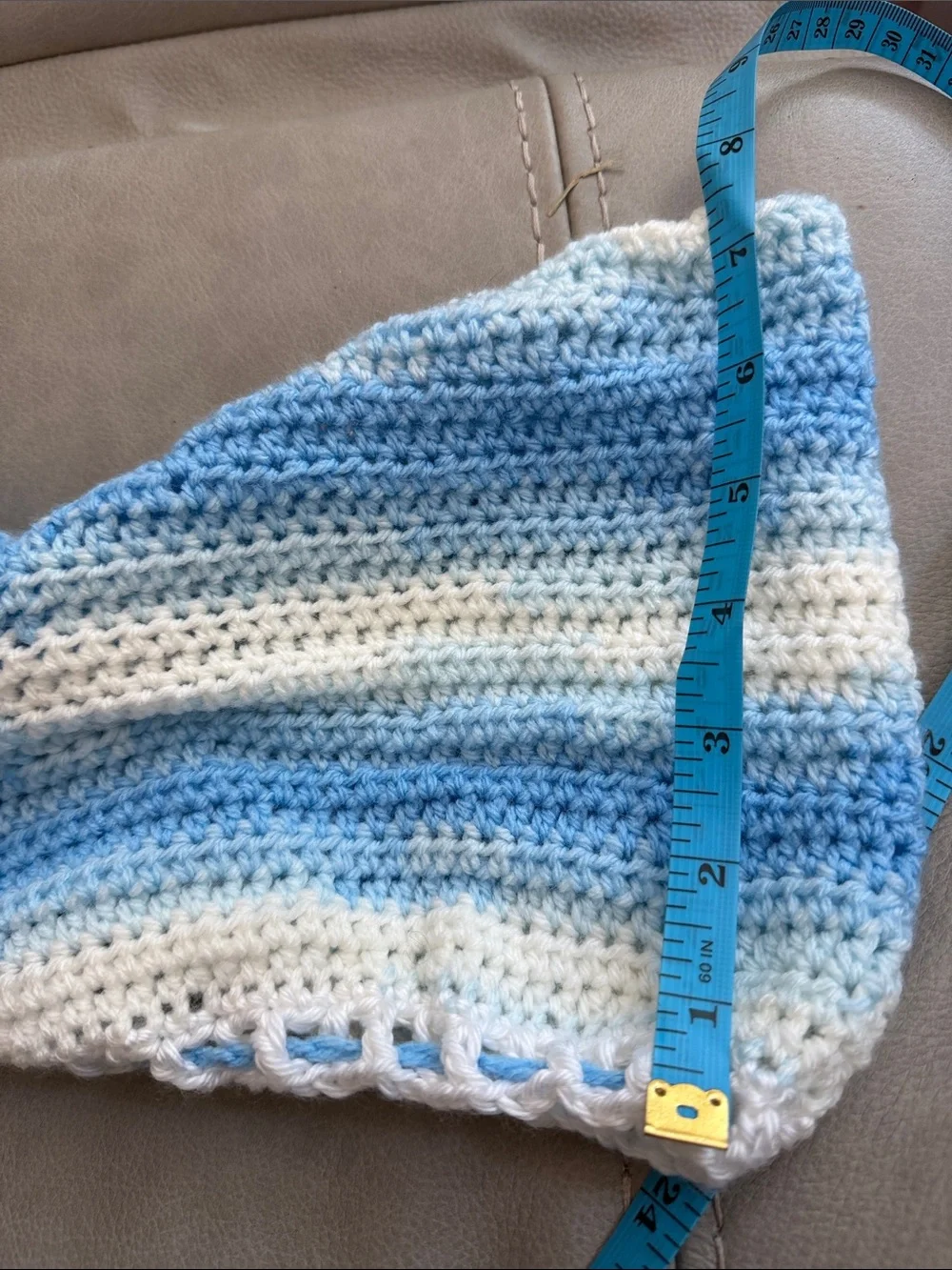 Handmade Blue and White Crocheted Hooded Coat